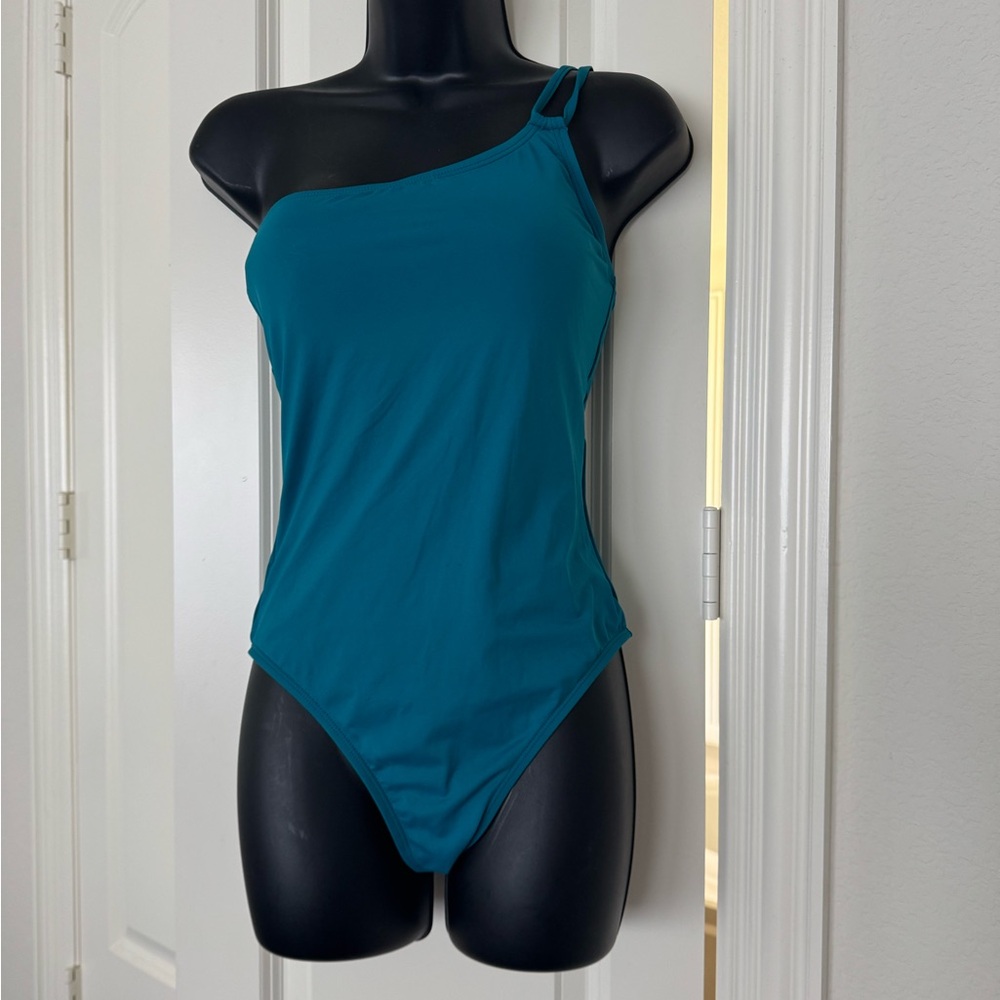La Blanca Teal Asymmetrical One-Piece Swimsuit